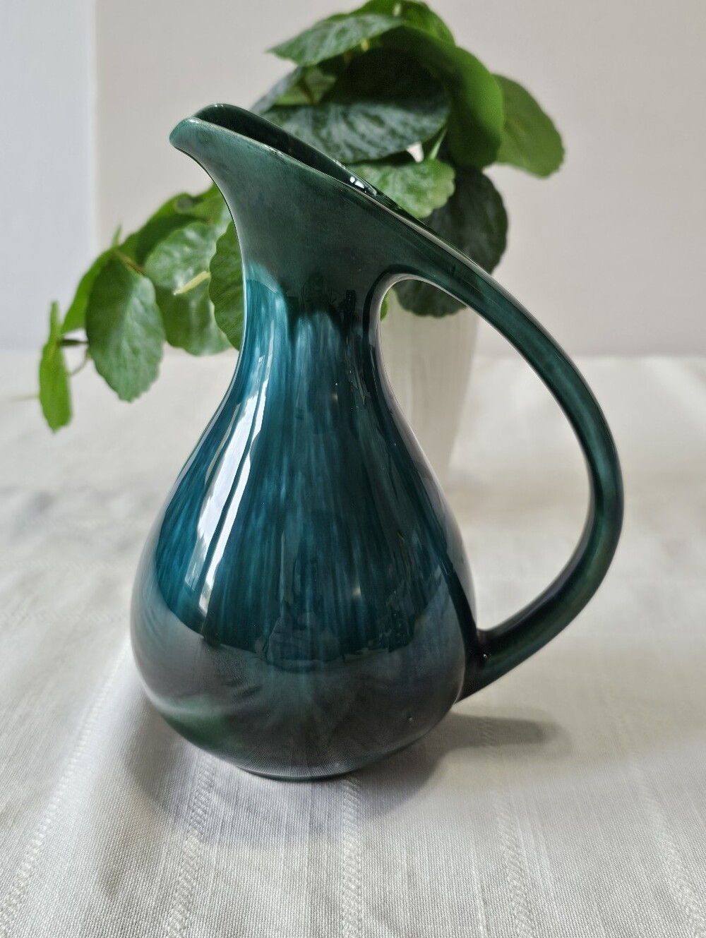 Vintage Blue Mountain Pottery Ewer Pitcher Teal Green Drip Glaze MCM